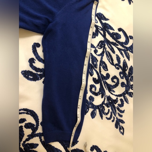 Talbots, LP, cute three-quarter sleeve cardigan in blue. - Picture 7 of 8